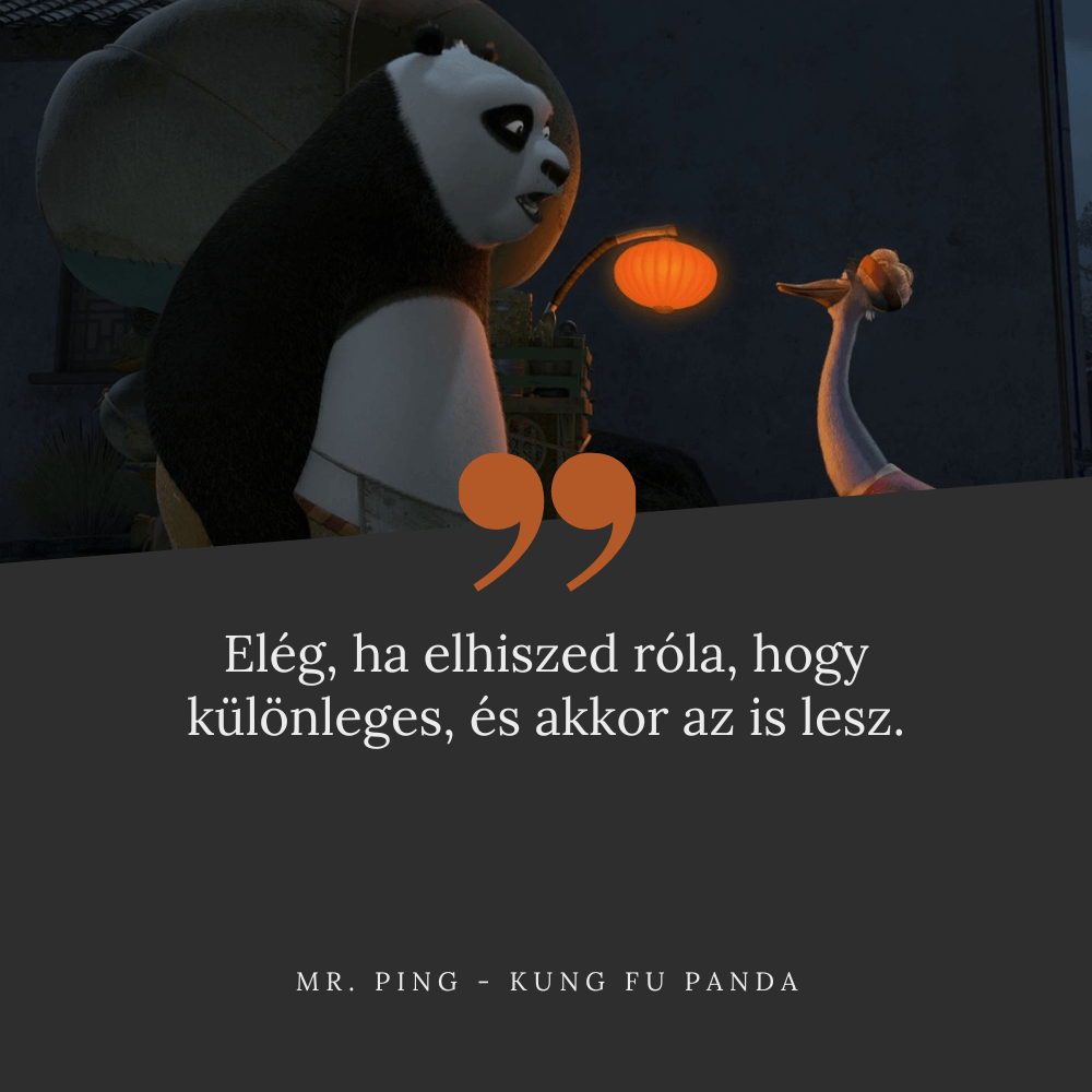 Elég, ha elhiszed róla, hogy különleges, és akkor az is lesz.
Mr. Ping - Kung Fu Panda | Kung Fu Panda idézetek